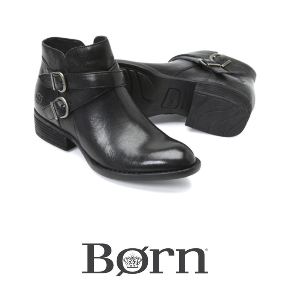 NWOT Born Black Leather Ozark Booties Buckles